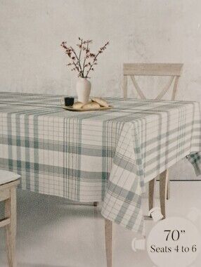 Lintex NWT 70" Round 100% Cotton Monroe Plaid Tablecloth In Sage Green